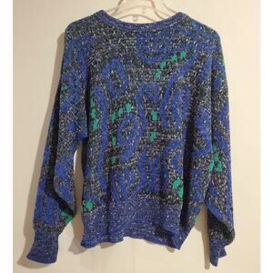 Vtg Santana Ltd Korea Mens Knit Crew Sweater Sz L Funky Cosby Geometric 80s 90s